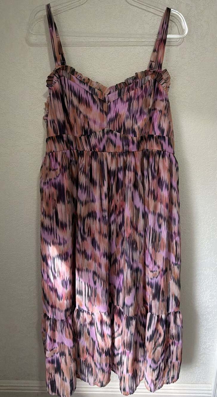 Torrid Midi Chiffon Sleeveless Tiered Dress Size 2 Pink Multi Print